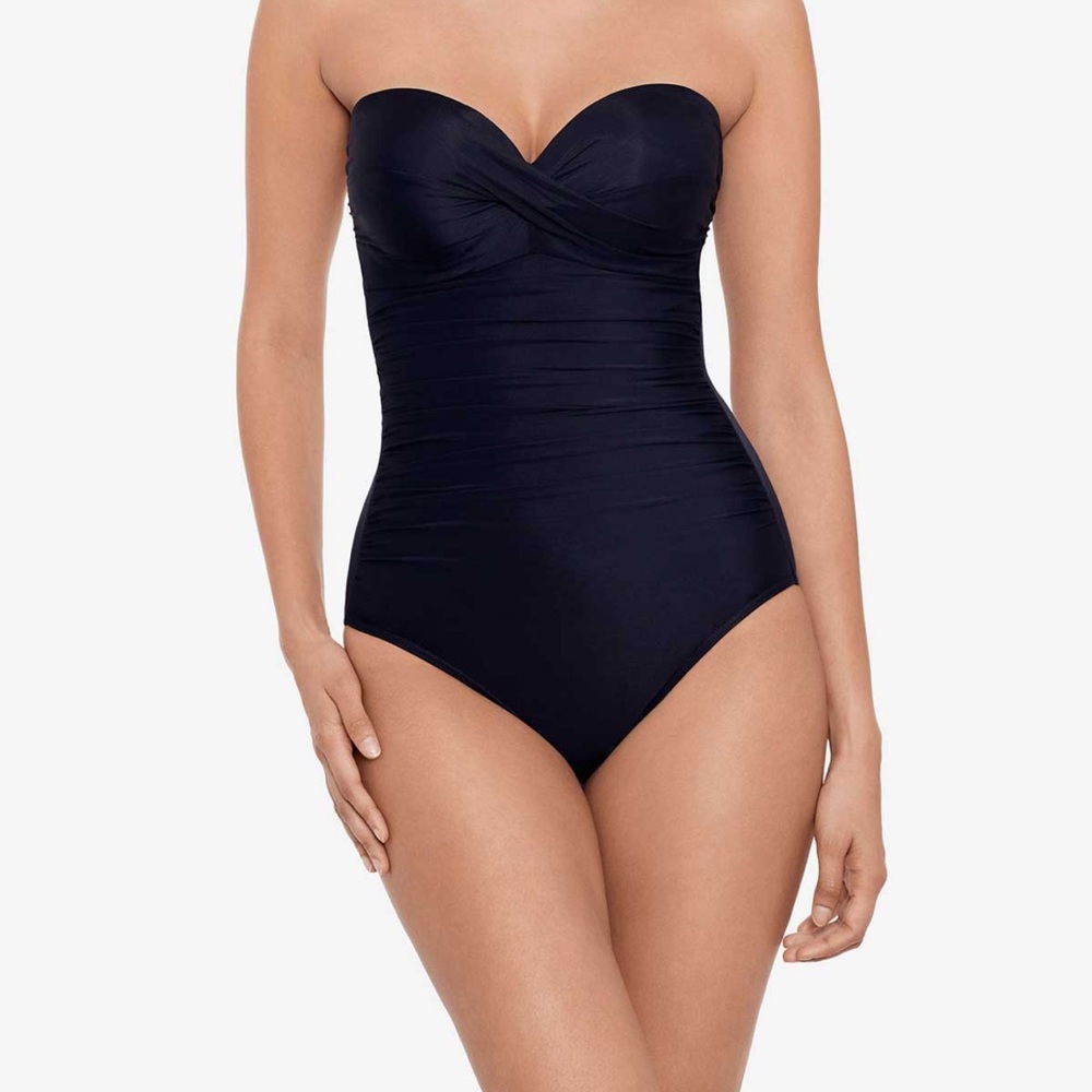 Miraclesuit Black One Piece Swimsuit with Ruched Sweetheart Neckline